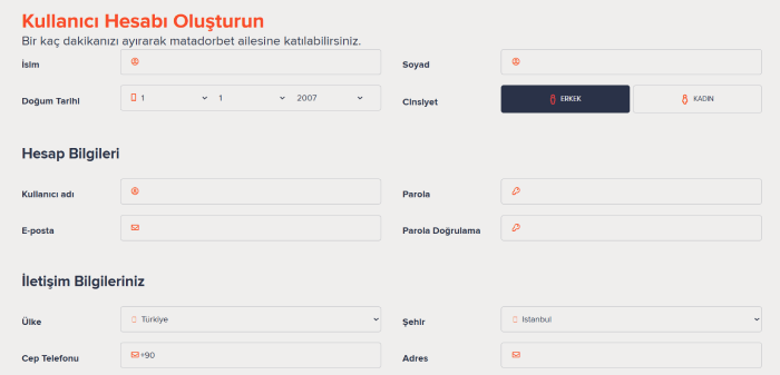 Matadorbet Registration Form