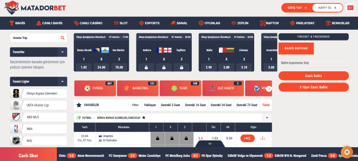 Sports betting in Matadorbet